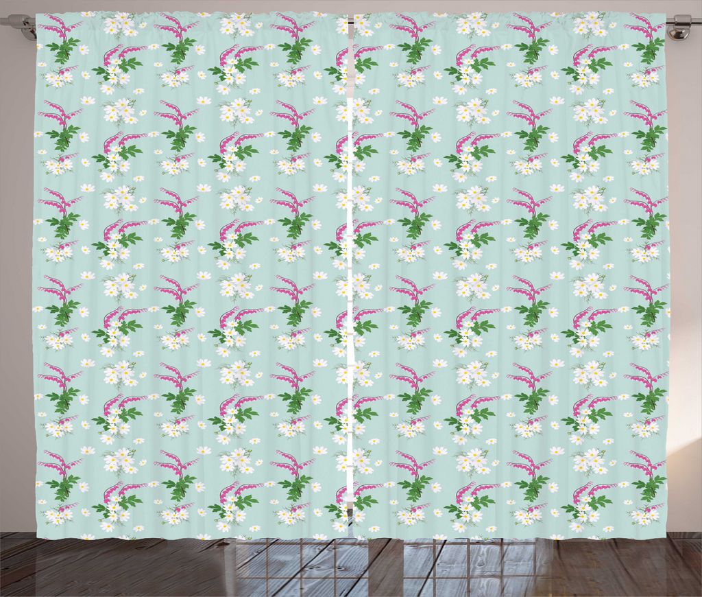ABAKUHAUS Frühling Rustikaler Vorhang, Pastel Spring Meadow Motiv, Wohnzimmer Universalband Gardinen mit Schlaufen und Haken, 280 x 225 cm, Blassb...