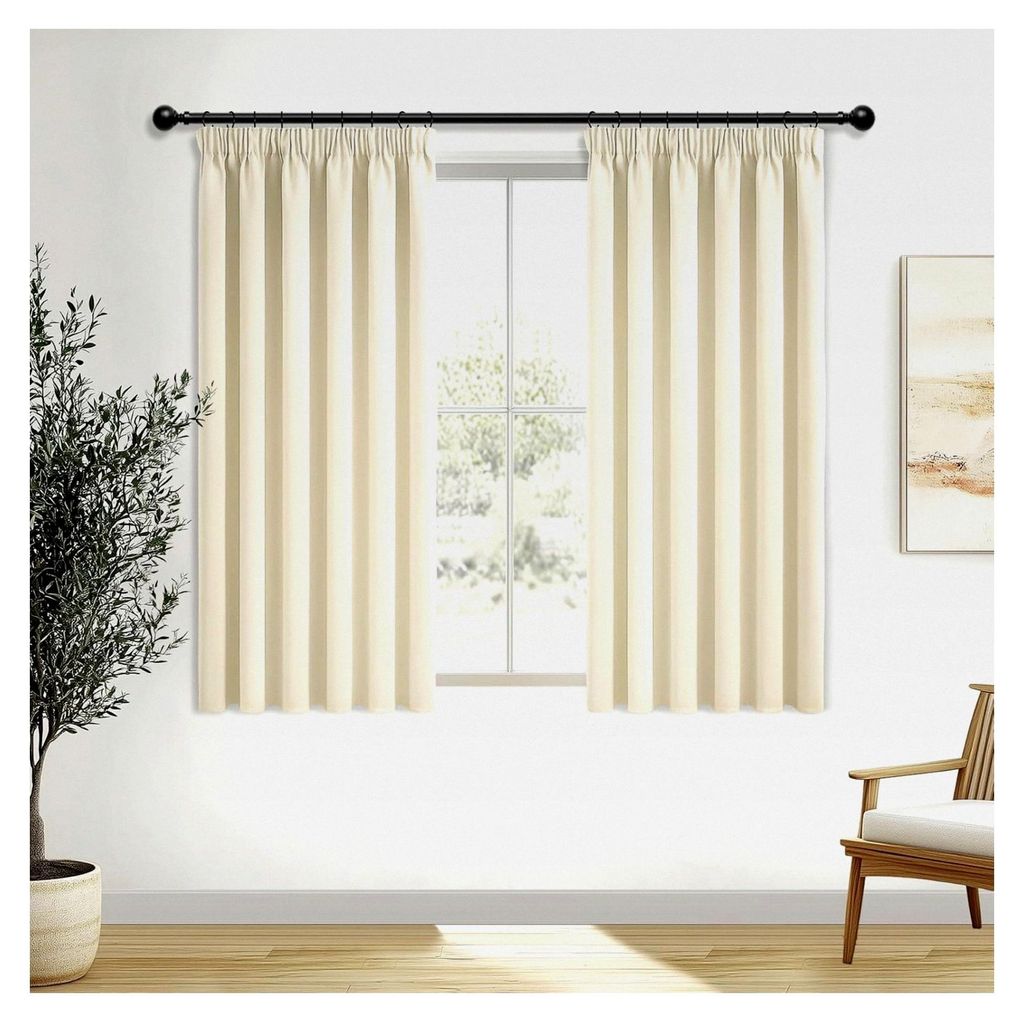 Moderne Scheibengardinen in Beige, kurze Verdunkelungsvorhänge 145X140cm (HXB), Türvorhänge mit Kräuselband, blickdicht für Küchengardinen