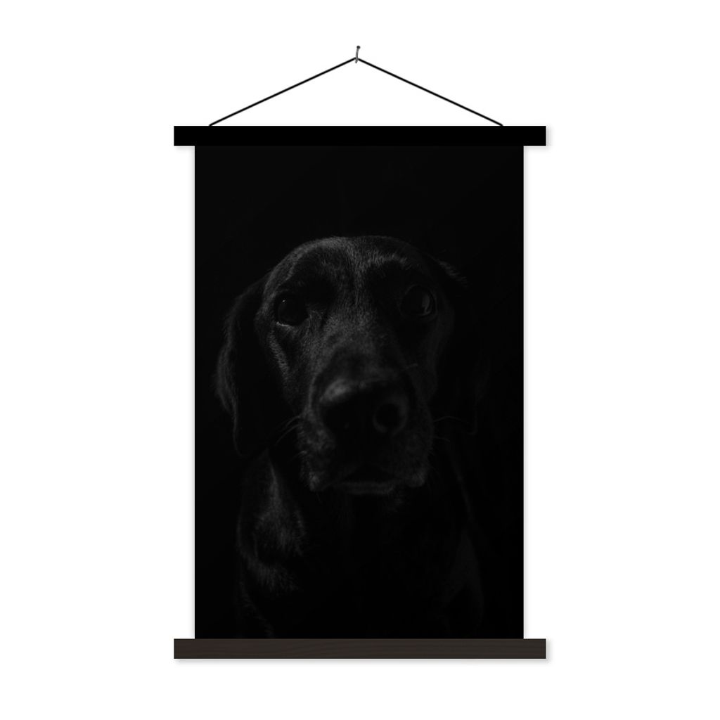 MuchoWow Textilposter Hund - Haustier - Schwarz 120x180 cm mit schwarzem Rahmen - Fotos