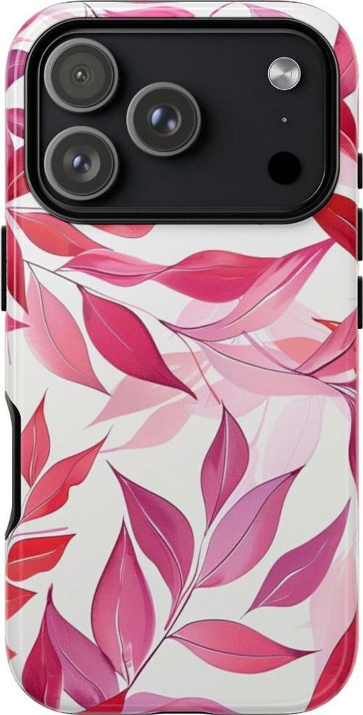 Blättermuster in Pink und Rot – Hülle Kompatibel mit iPhone 17 Pro