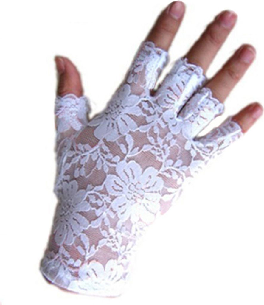 Frauen Gothnic Party y Dressy Spitze Handschuhe Fingerlose Schwarz Weiß Mitte - (weiß)