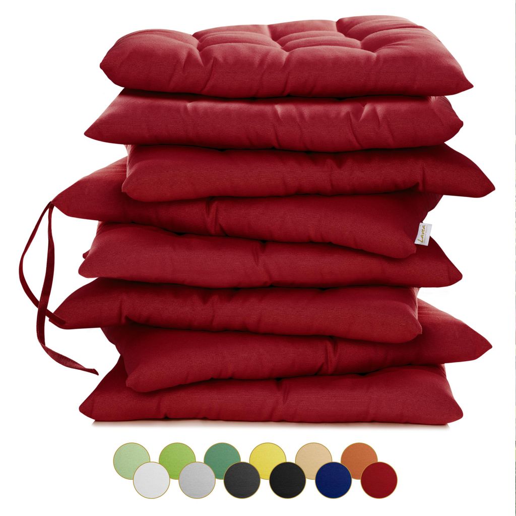 Lavea Sitzkissen 40x40 cm, 8er Set, Bordeaux - mit Stoffbändern, Outdoor & Indoor, waschbare Stuhlkissen für Garten, Balkon, Terrasse & Esszimmer