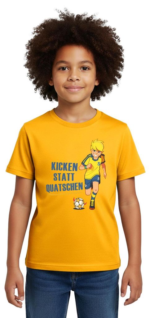 Spreadshirt Teufelskicker Kicken Statt Quatschen Kinder T-Shirt, 122/128 (7-8 Jahre), Gold