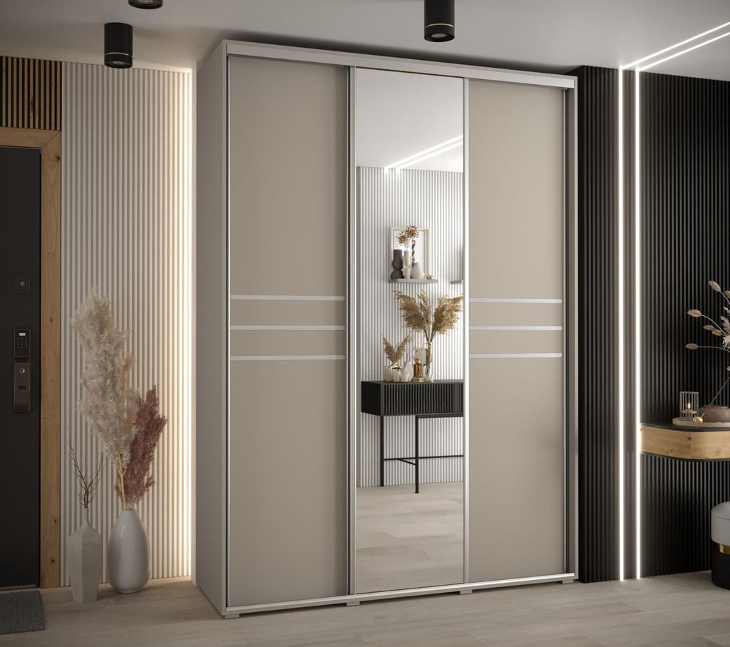 Kleiderschrank INDIRA 11 - 180/60 cm, Kaschmir/Silber