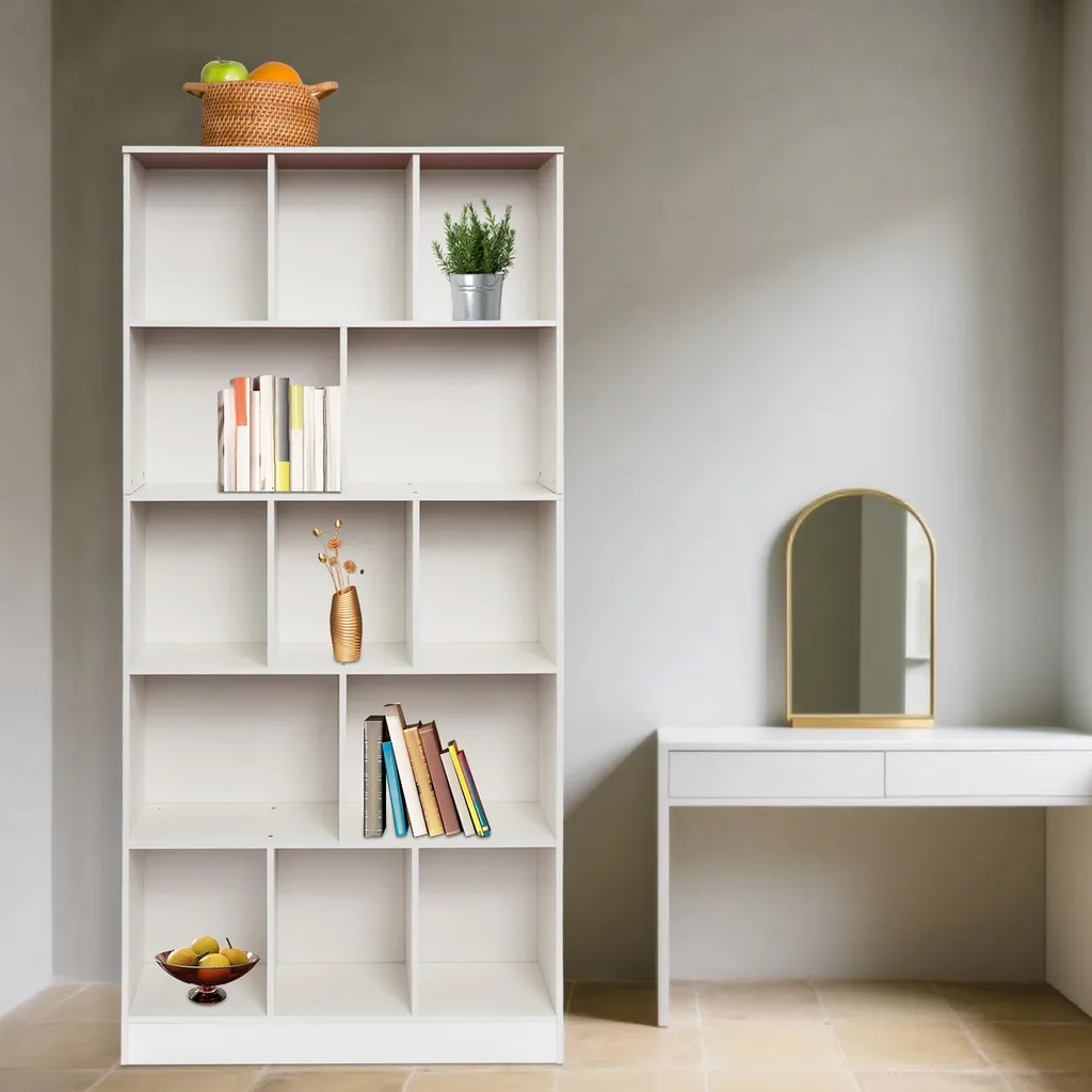 Bibliothèque pour livres et documents étagère 5 niveaux blanche