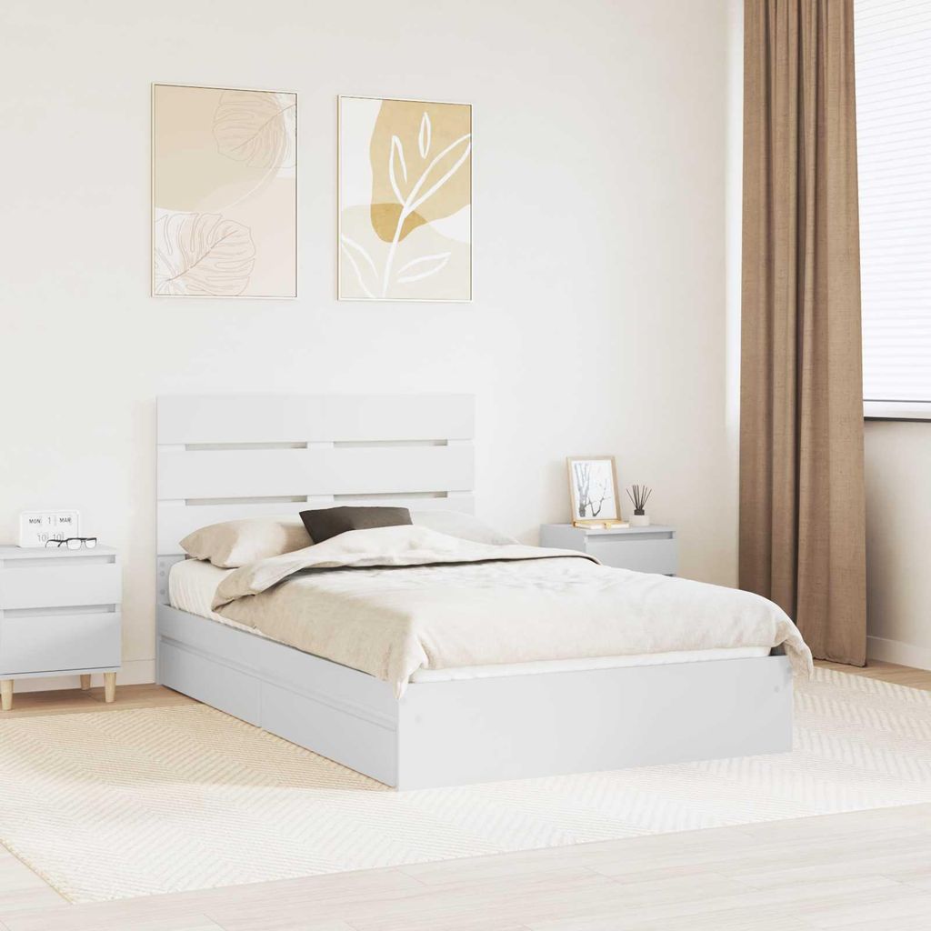 "Schlussverkauf" Einzelbett 1 PLACE - Aufbewahrungsbett moderne - mit Kopfteil - Weiß 120x190 cm Holzwerkstoff C2253