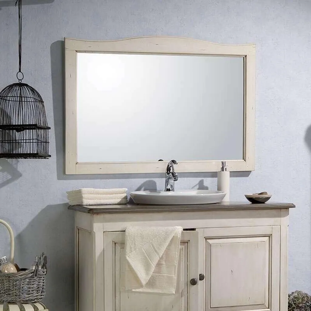 Grand miroir mural rectangulaire 140 cm style bois blanc pour vasque