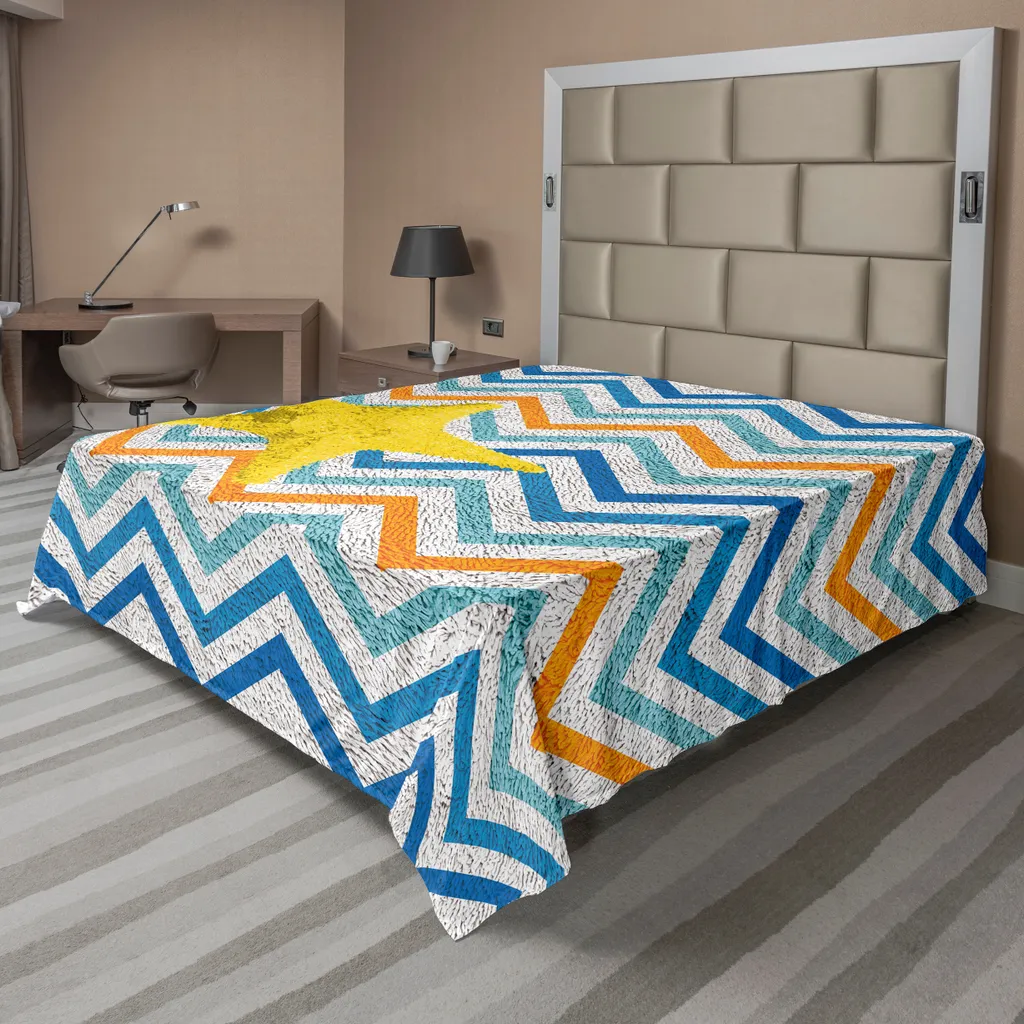 ABAKUHAUS Drap de Lit Marin Motif Nautique Abstrait Bleu 266 x 260 cm