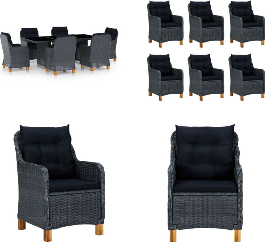 vidaXL 7 tlg. Garten Essgruppe mit Auflagen Poly Rattan Dunkelgrau - Gartenmöbel-Set - Gartenmöbel-Sets - Gartentisch Und Stuhl - Gartentische Un...