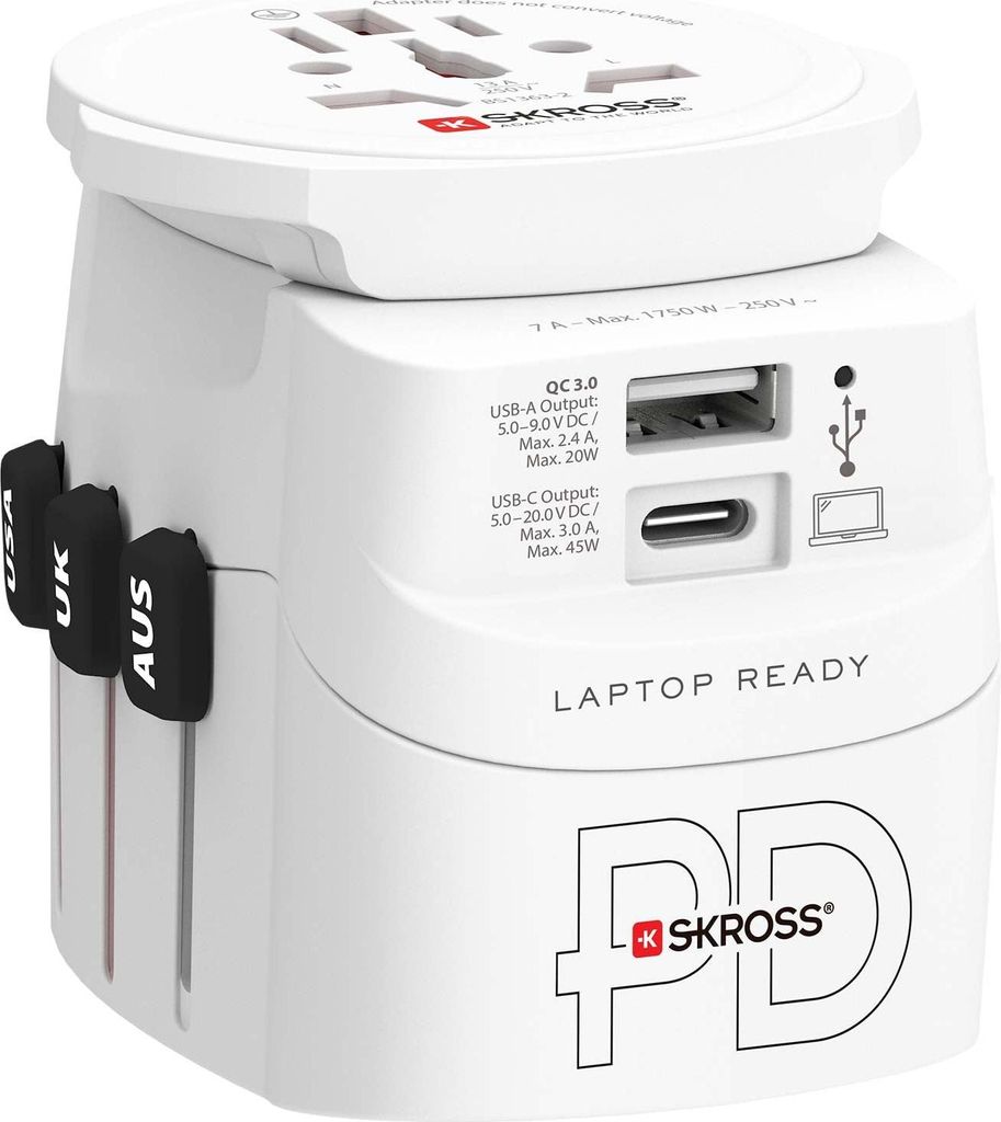 Skross PRO Light USB A/C 45PD World Reiseadapter, Weltweit