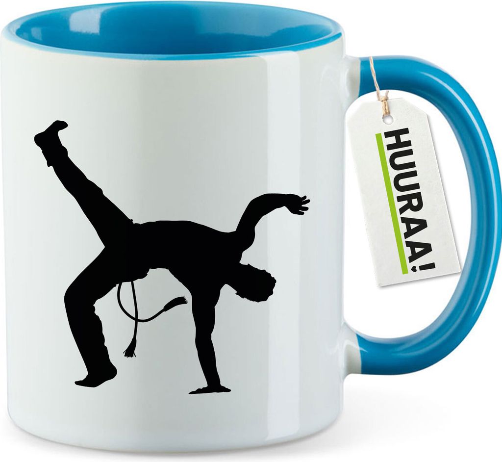 Huuraa Kaffeetasse Capoeira Silhouette 330ml Blau Keramik Kaffeebecher Geschenkidee