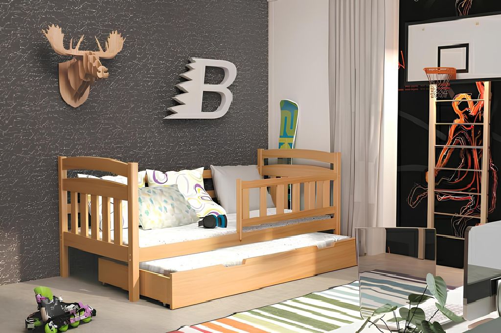 Kinderbett STOCKBETT BETT Massivholz DOPPELBETT Ausziehbett 2 Betten Neu KACPER2