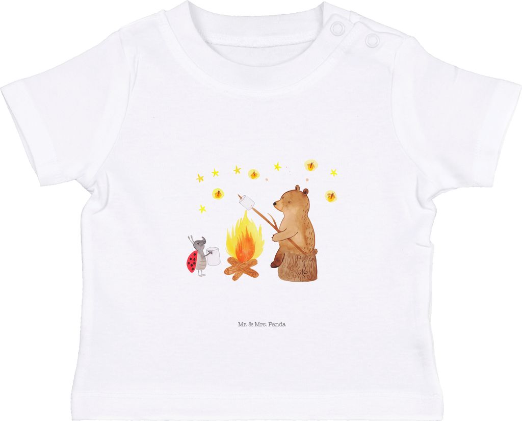 Mr. & Mrs. Panda Babyshirt Bär & Marienkäfer Lagerfeuer 0. - 6. Monat - Weiß - Geschenk, Öko Baby T-Shirt, Jerseyshirt, Kleinkind, , Teddy