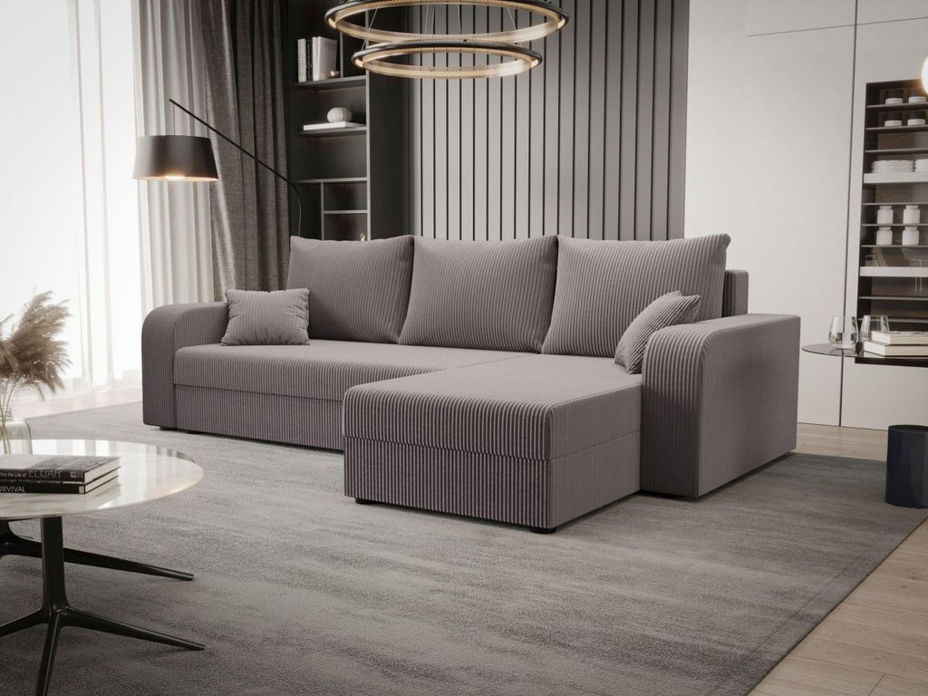 A modern living room setting with a sectional sofa.