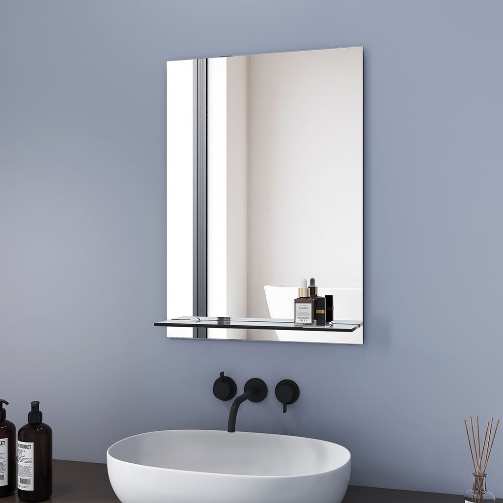 Wohnen & Einrichten Wohnaccessoires Spiegel Badspiegel Wandspiegel mit Regal 30×50 cm Hartglas 