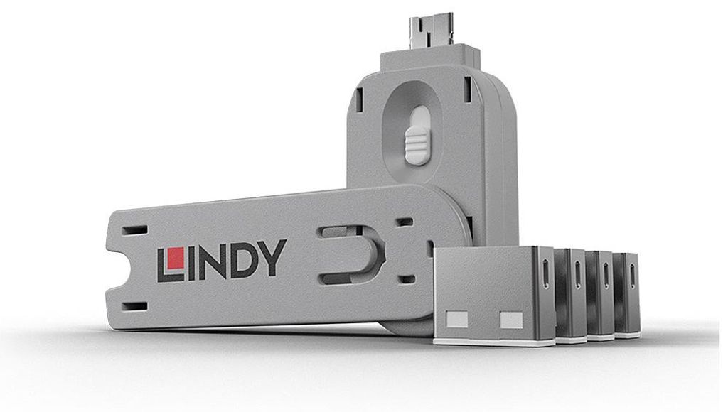 Lindy 40454, Schnittstellenblockierung + Schlüssel, USB Typ-A, Weiß, Acrylnitril-Butadien-Styrol (ABS), 5 Stück(e), Polybag