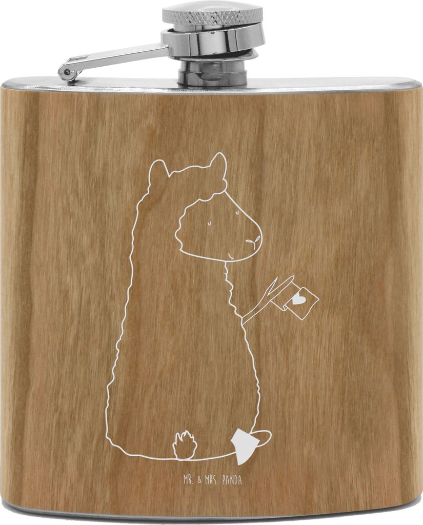 Mr. & Mrs. Panda Flachmann Alpaka Fahne - Transparent - Geschenk, Aus Edelstahl, Hip Flask, taschenflasche, Liebe, feldflasche, Alpakas, Lama, Holz...