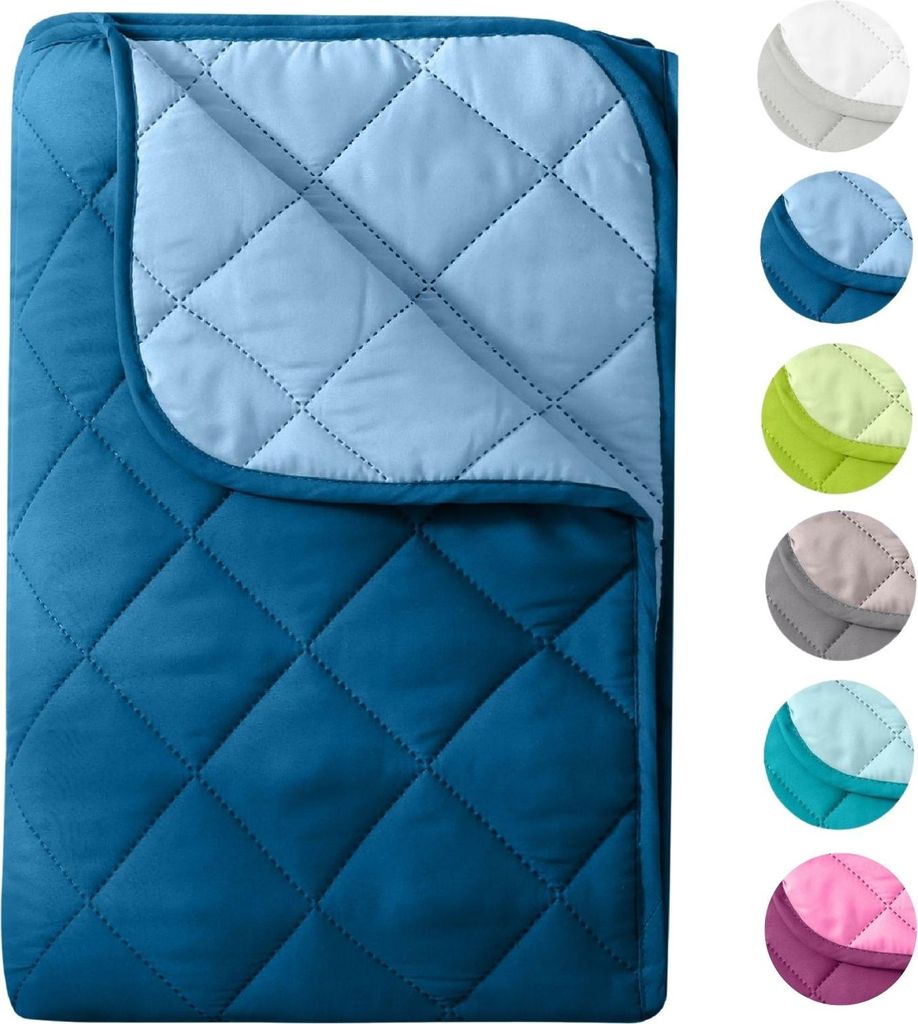 Microfaser Sommer Steppbett 200x200 dunkelblau & blau / OEKO-TEX / kochfest 95° / Leichtsteppbett für heiße Tage / ohne Bezug verwendbar