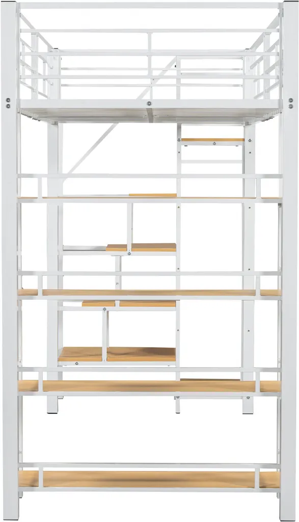 Lit superposé gain de place 90x200cm Blanc avec rangement - Merax - 9