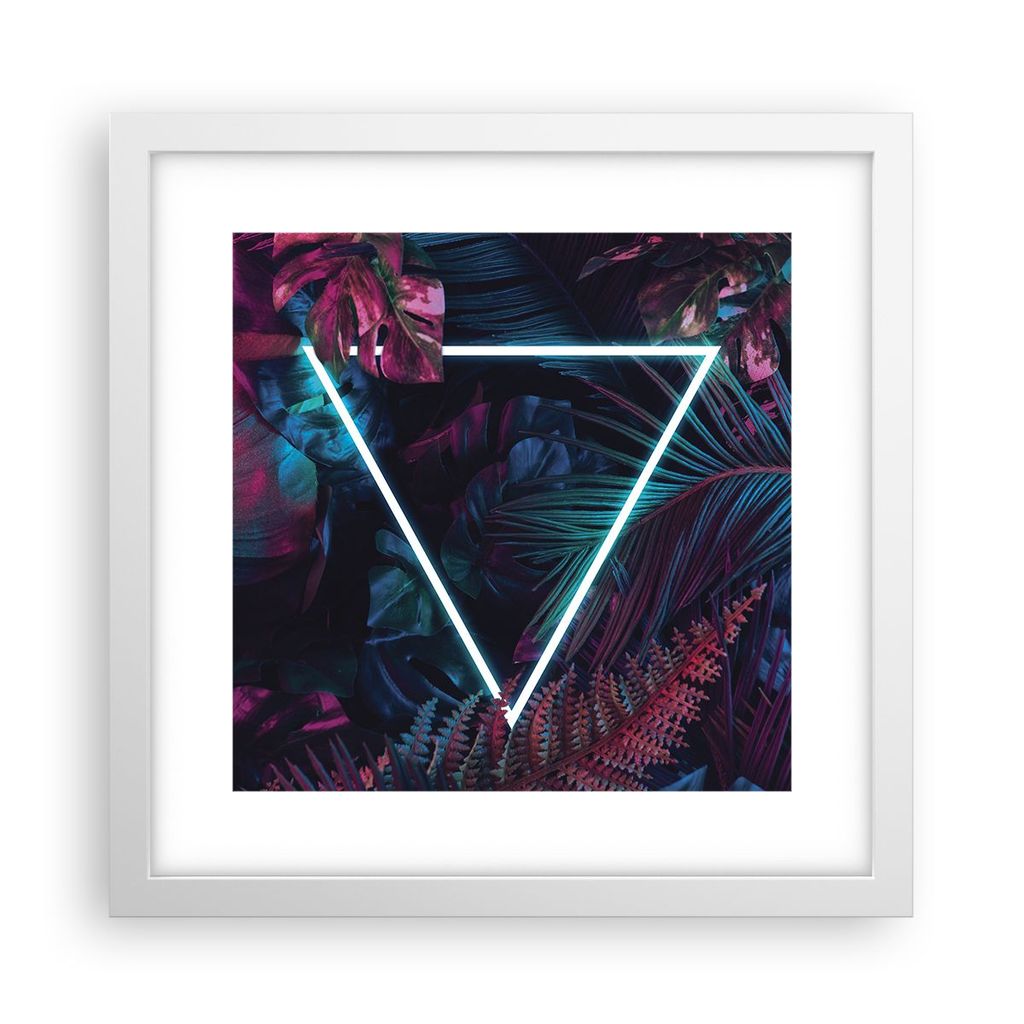 Gerahmtes Poster - Weißer Rahmen - Leuchtend Dreieck Blätter - 30x30 cm - Wand Bild - Wanddeko - Wandbilder - Kunstposter - Wandposter - Bilderra...