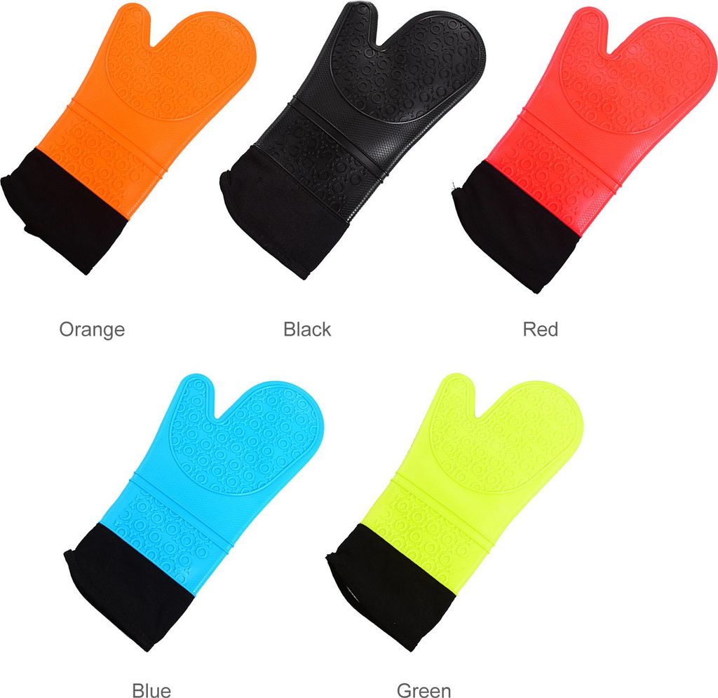 Ofenhandschuh mit innerer Baumwollschicht Hitzebeständige Ofenhandschuhe Isolierte Anti-Rutsch-Handschuhe Mikrowellen-Silikonhandschuhe zum Kochen...