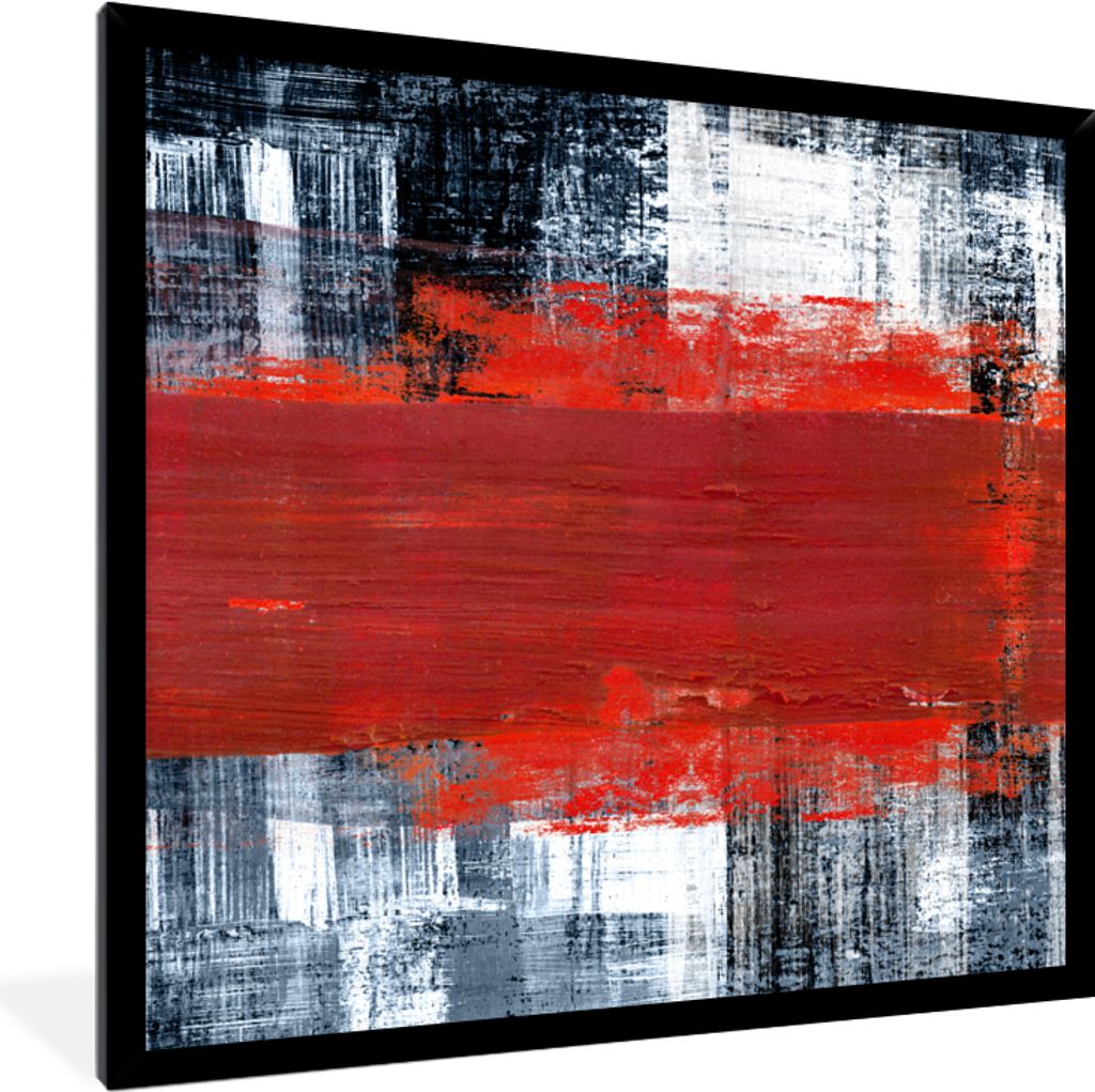 MuchoWow Gerahmtes Poster Gemälde - Abstrakt - Rot - Öl 40x40 cm - Poster mit Schwarzem Bilderrahmen Wandposter Rahmen Foto Bilder - Mit Rahmen...
