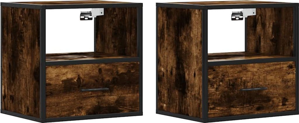 "2026 Aktion"Wand-Nachttische 2er Set, für Schlafzimmer - elegantes Design - Nachtkommode - Räuchereiche 40x31x39,5cm - Nachttische & -schränke ...