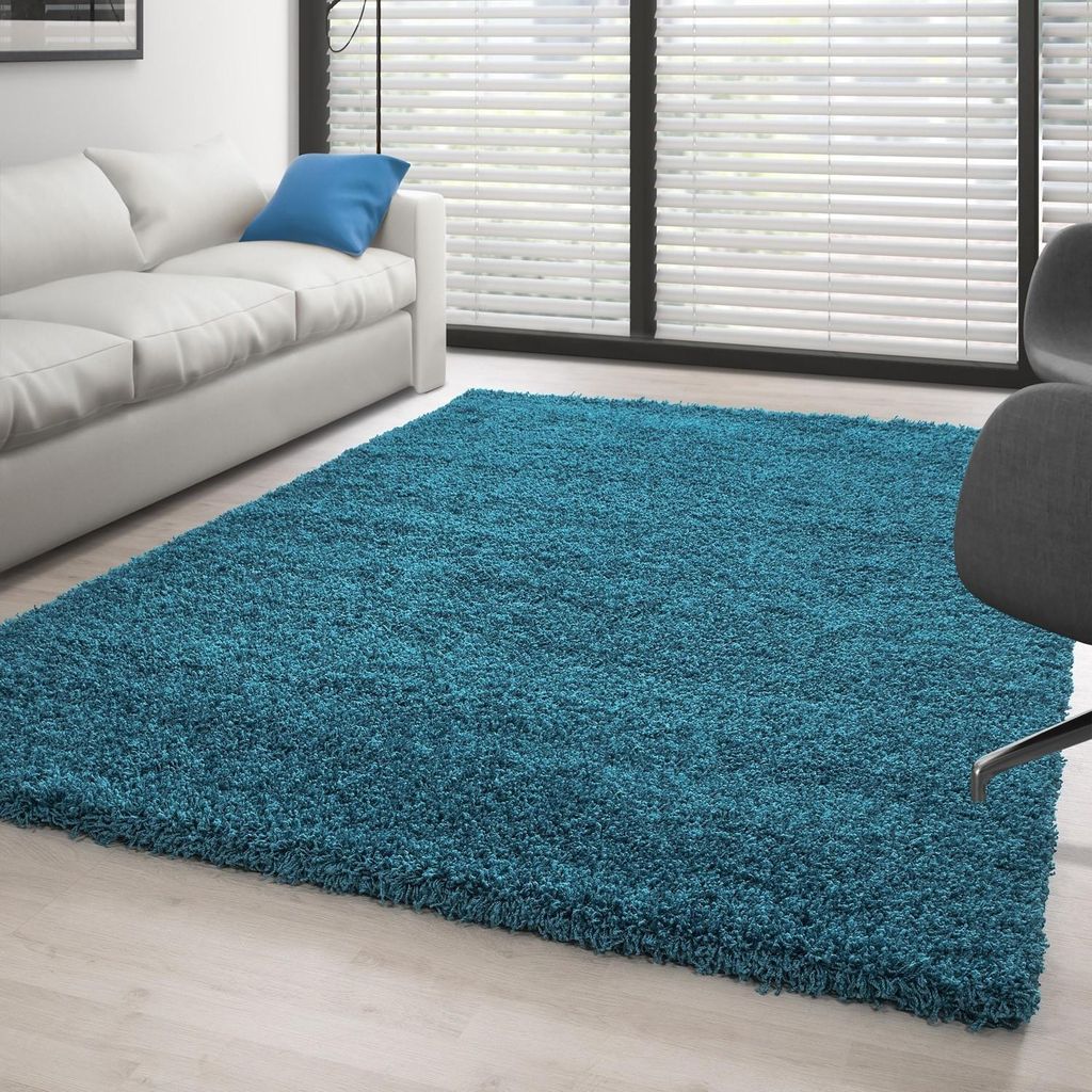 Weicher und flauschiger, 30 mm großer, türkisfarbener Hochflorteppich für Wohn- und Schlafzimmer 80x80 cm Rund