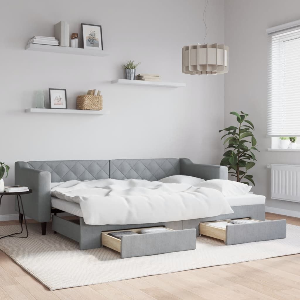 Maison Exclusive - Tagesbett Ausziehbar mit Schubladen Hellgrau 80x200 cm Stoff