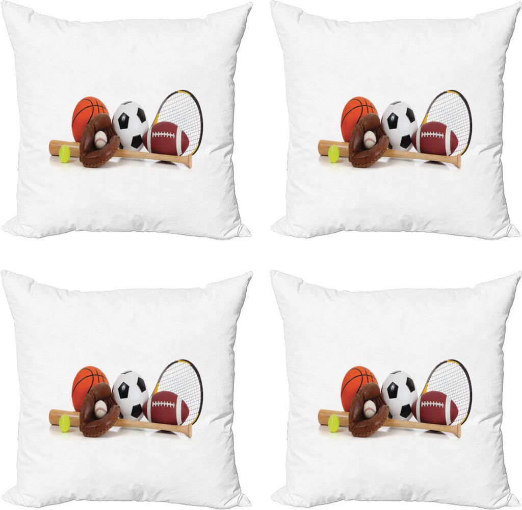 ABAKUHAUS Jugend Kissenbezug Set (4 Stück), Verschiedene Sportausrüstung, Moderner Doppelseitiger Digitaldruck, 50 cm x 50 cm, Mehrfarbig