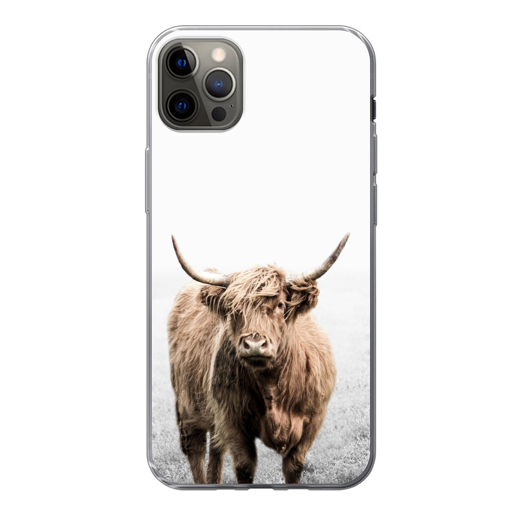 MuchoWow Handyhülle Schutzhülle Hülle für iPhone 13 Pro Max Schottischer Highlander - Vlies - Kuh Silikon Softcase Handy Hülle - Mobiltelefon