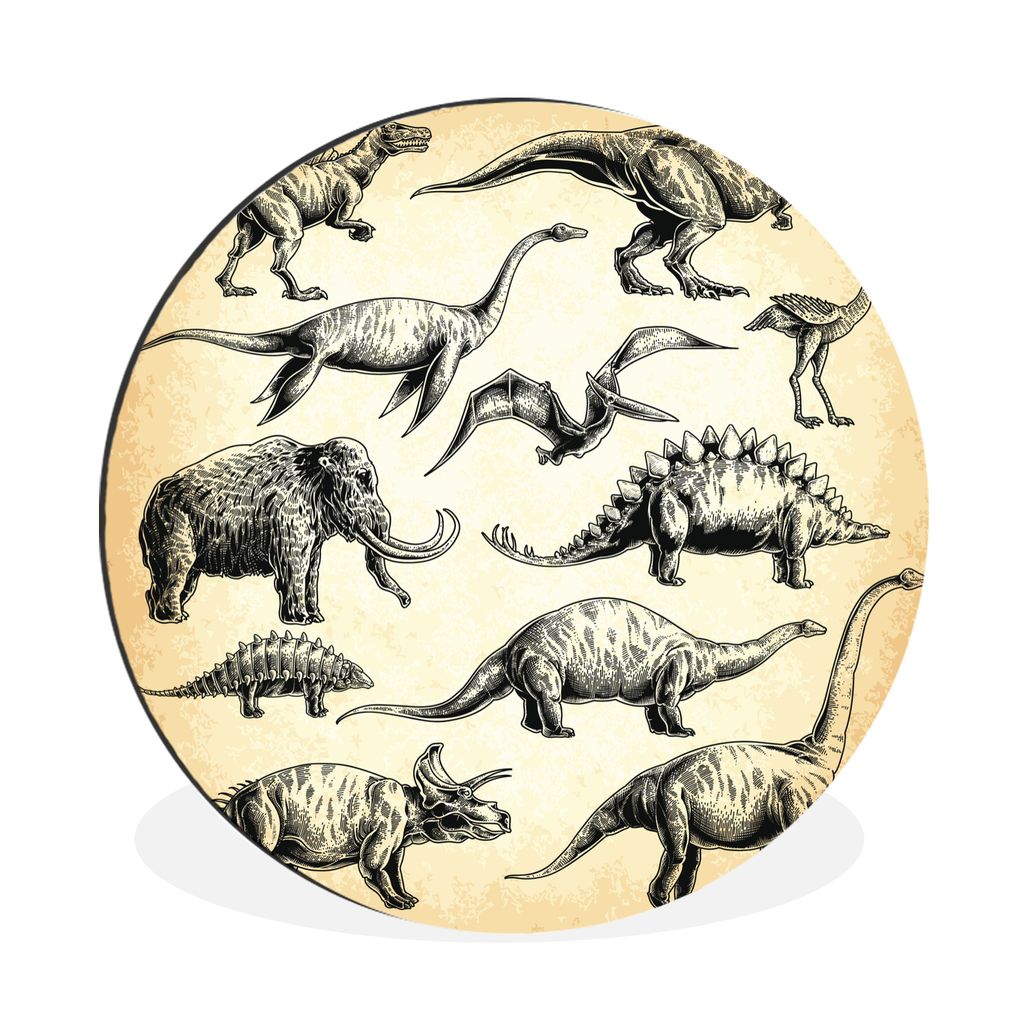 MuchoWow Aluminium Wandkreis Illustration - Kinder - Dinosaurier Ø 30 cm Wanddeko Modern Wohnzimmer - Wand Bild - Wohnzimmer - Runde Bilder - Al...