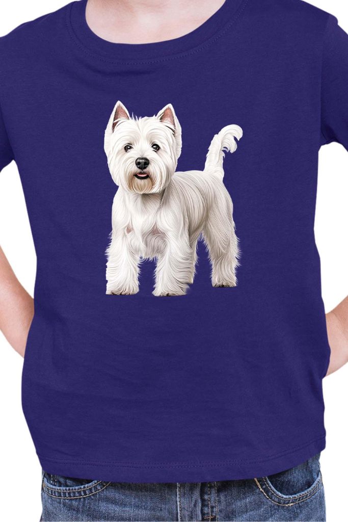 Kinder T-Shirt Dogs Breeds West Highland White Terrier Dog Breed 005, 3-4 Jahr - 104 / Dunkelblau
