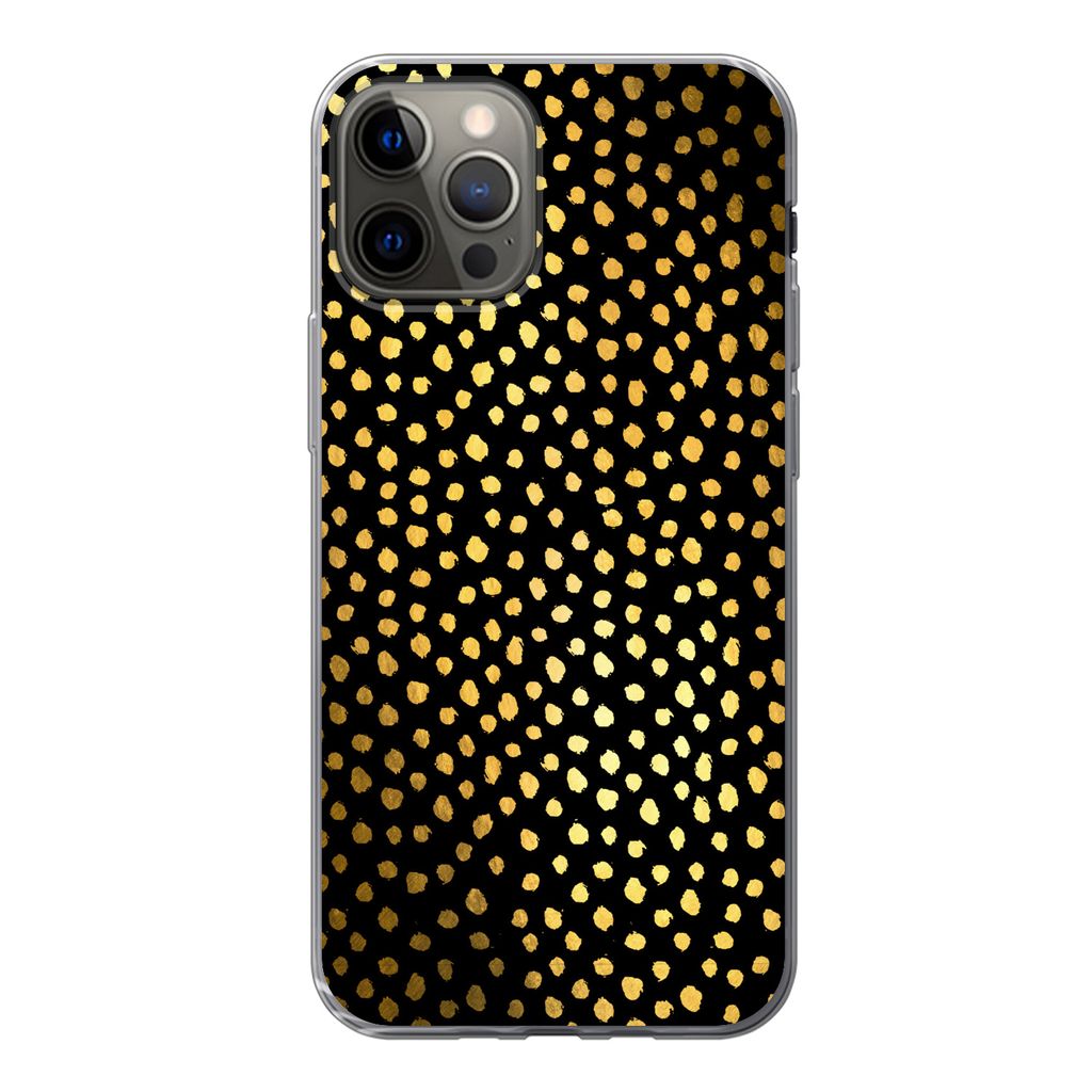 MuchoWow Handyhülle Schutzhülle Hülle für iPhone 13 Pro Polka dots - Gold - Schwarz Silikon Softcase Handy Hülle - Handy-Tasche