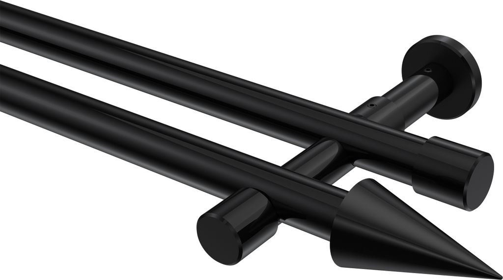 Interdeco Gardinenstange / Vorhangstange Schwarz, Typ Prestige Savio (Kegel) ohne Ringe, 20 mm Ø 2-läufig, 180 cm
