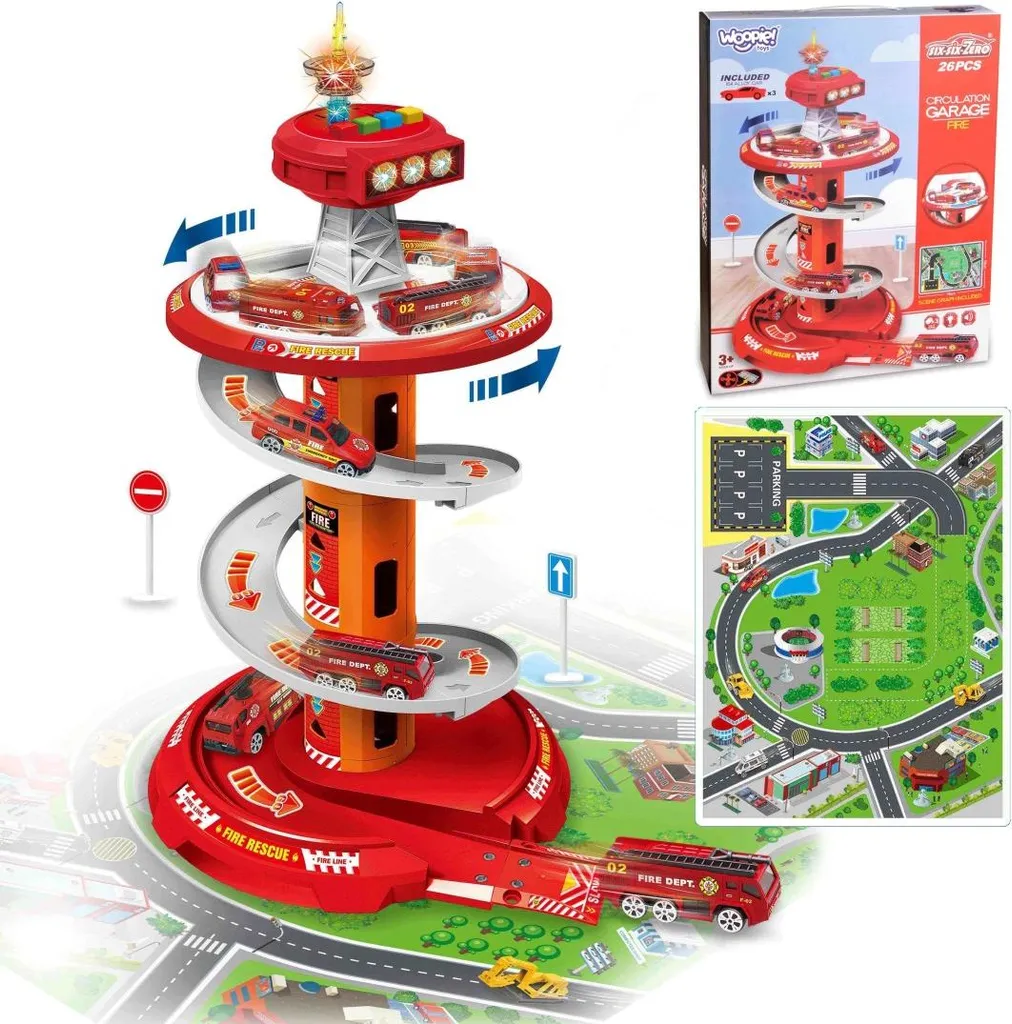 WOOPIE Track Spiral Garage pour voitures avec 3 véhicules inclus