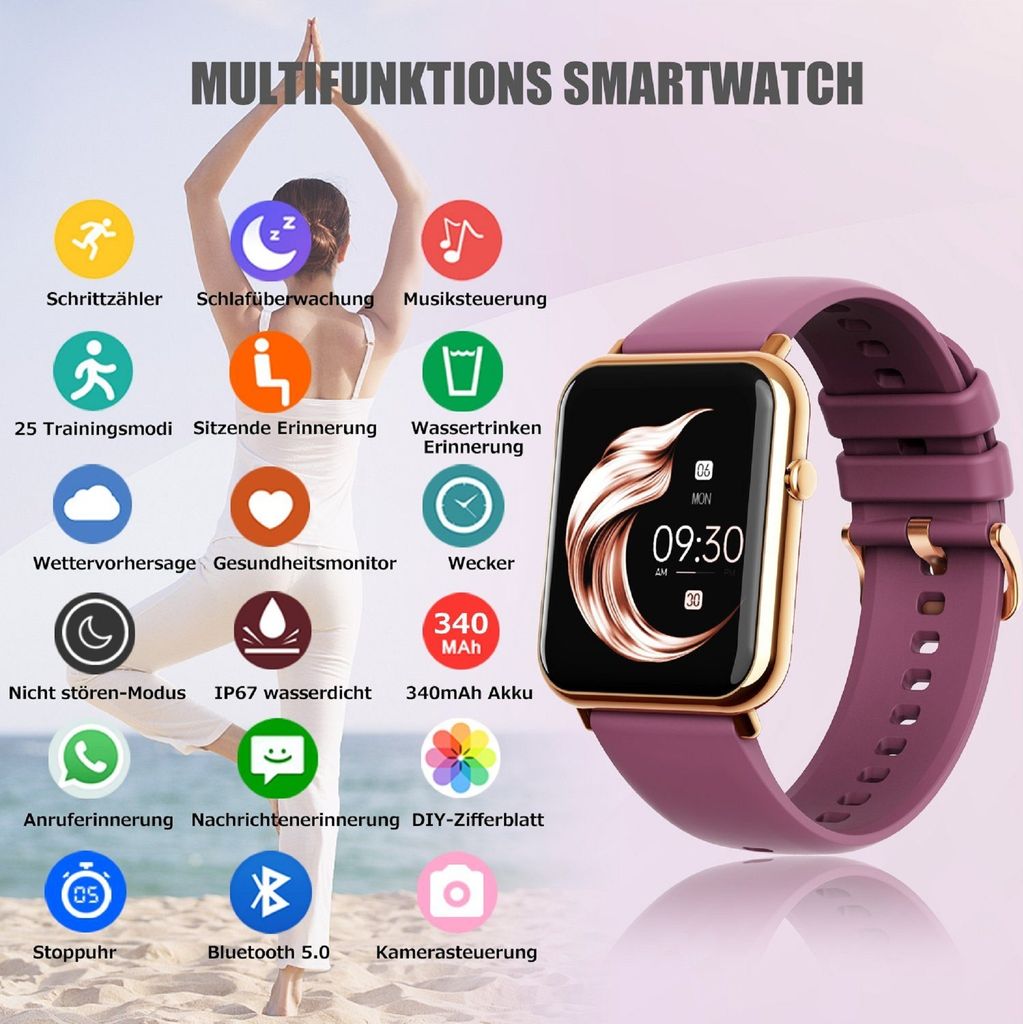 Smartwatch, Smartwatch Damen Herren, 1.69" HD Fitness Produktbild 2