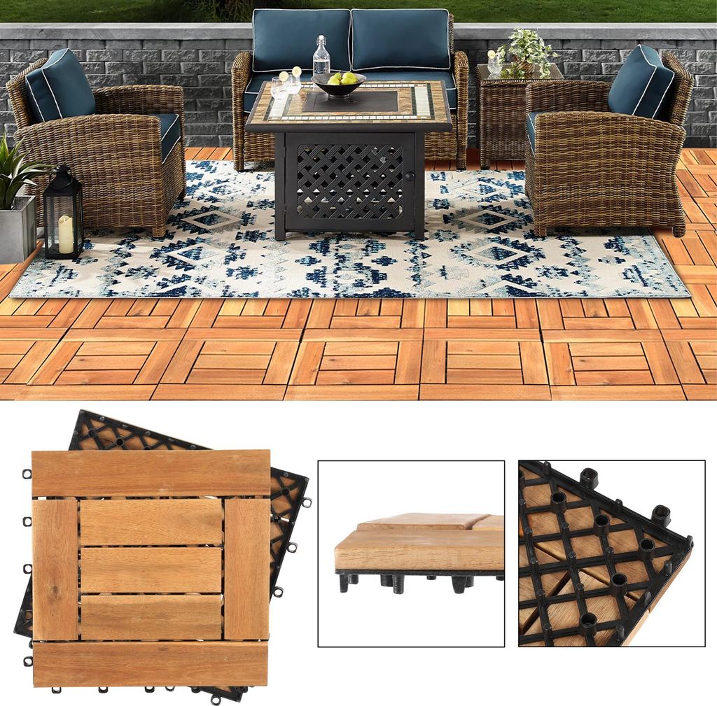 Bettizia 66x Holzfliesen Kachel Set 1m² geeignet als Terrassenfliesen und Balkonfliesen aus Akazien Holz 30x30 cm für Garten Terrasse Balkon