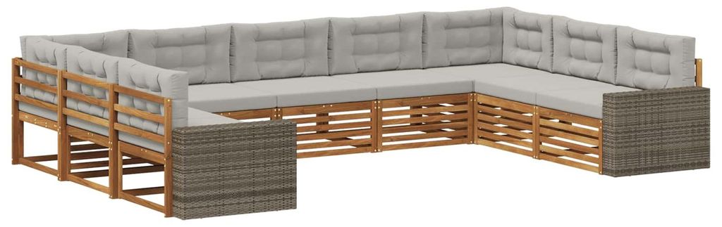 vidaXL Outdoor-Sofagarnitur mit Kissen 9 pcs Natürlich und Hellgrau