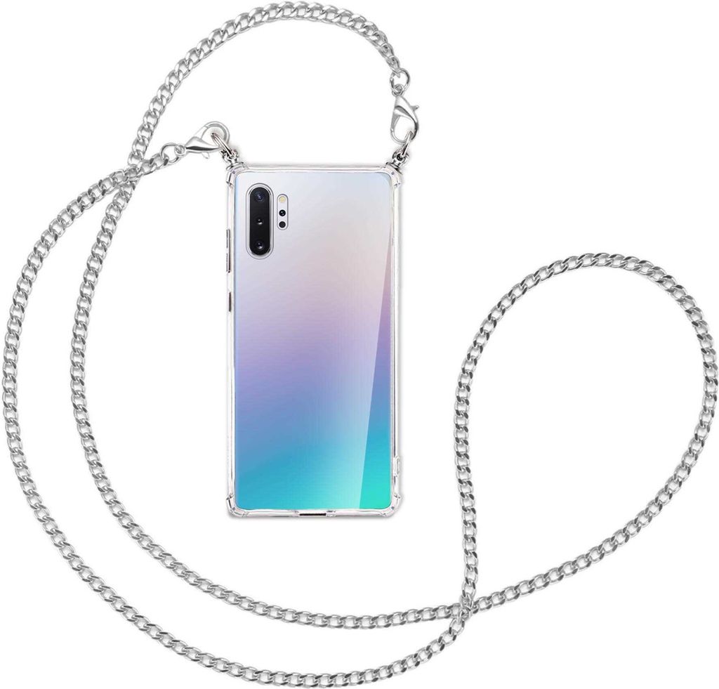 Handykette Backcover-Schutzhülle mit Band (Metall silberfarben) für Samsung Galaxy Note 10 Plus - silberfarbene Kette
