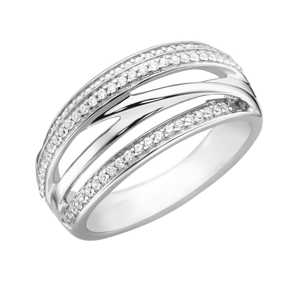 Ring mit 53 weißen Zirkonia in 3 Reihen 925 Silber rhodiniert Fingerschmuck