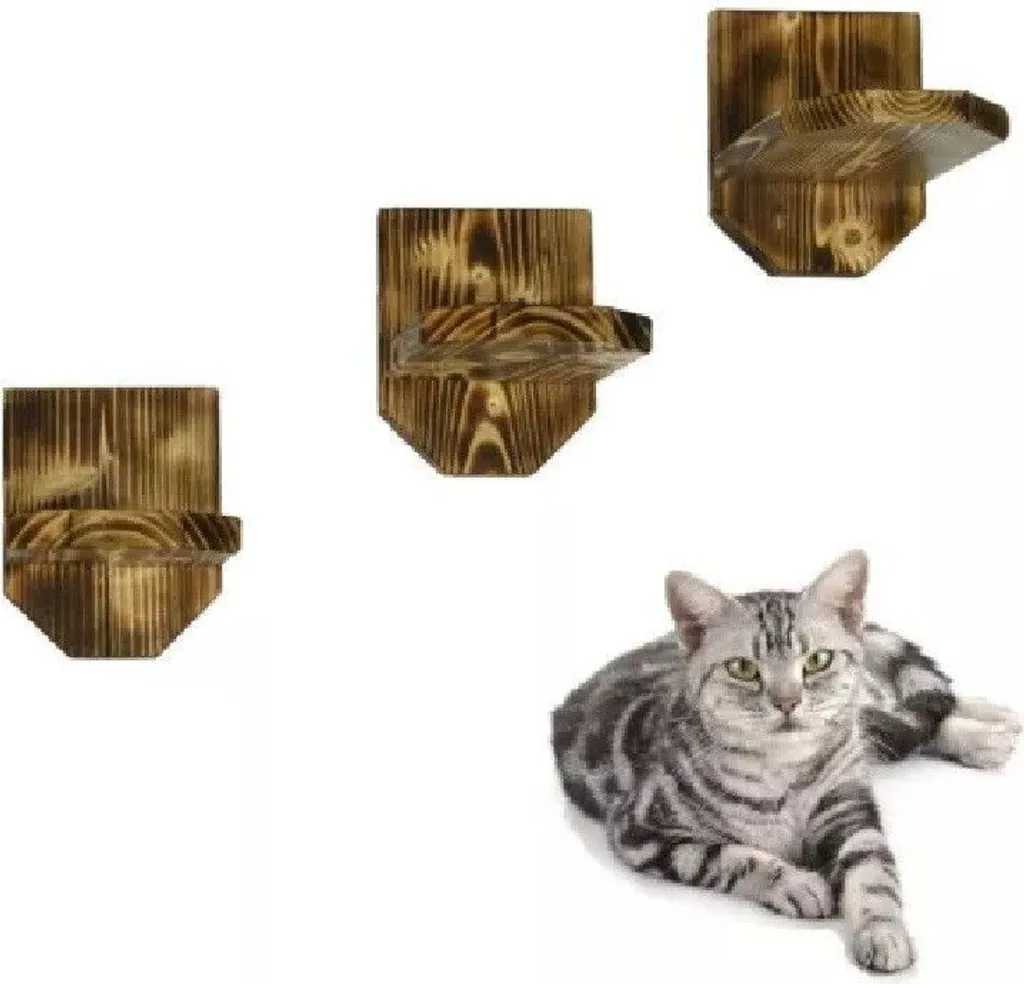QLS 10799 Sistema Arrampicata Gatti Parete - Legno Fiammato 3 Pezzi