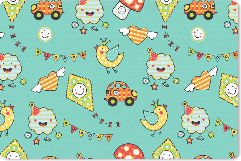 MuchoWow Schreibtischunterlage Muster - Kinder - Auto - Vogel 60x40 cm - XXL Mauspad - Großes Mauspad