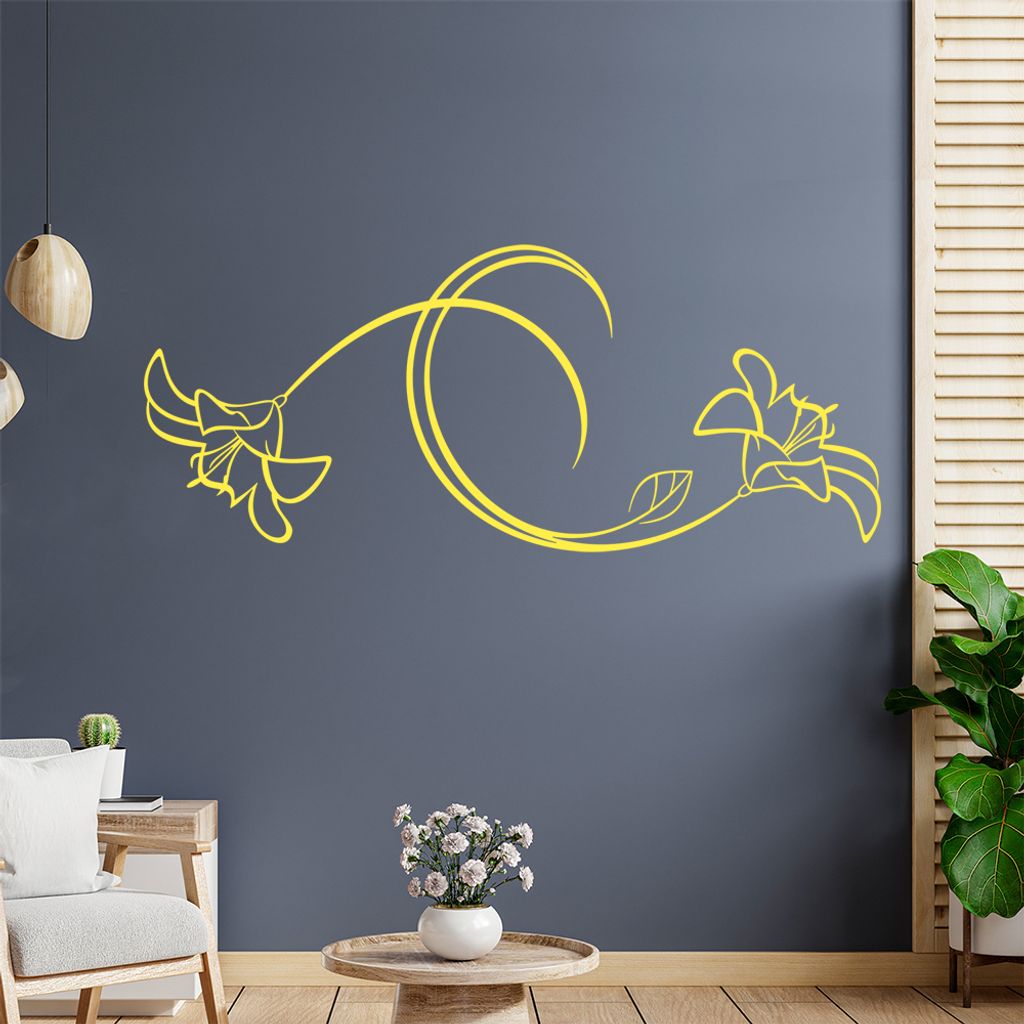 Blumen - Linien Wandtattoo in 6 Größen - Wandaufkleber Wall Sticker - Dekoration, Küche, Wohnzimmer, Schlafzimmer, Badezimmer
