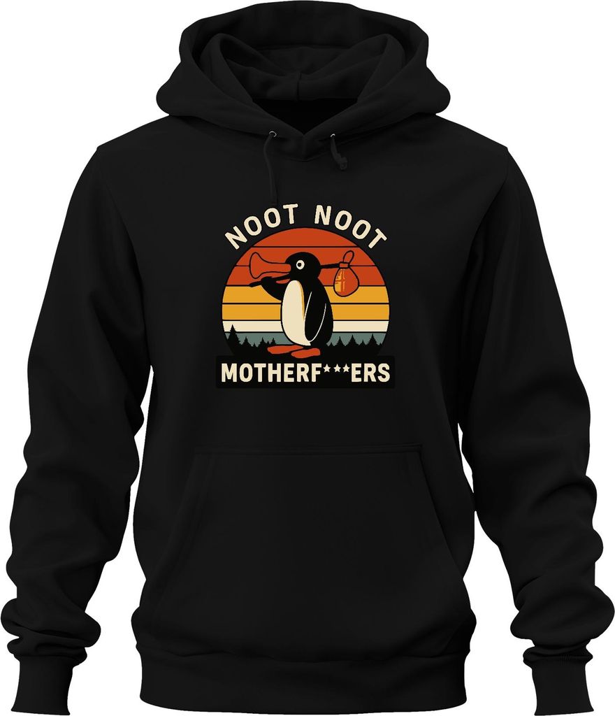 Noot Noot Motherf***ers Retro Pinguin Sonnenuntergang Vintage Uni Hoodie Kapuzenpullover, Schwarz, M