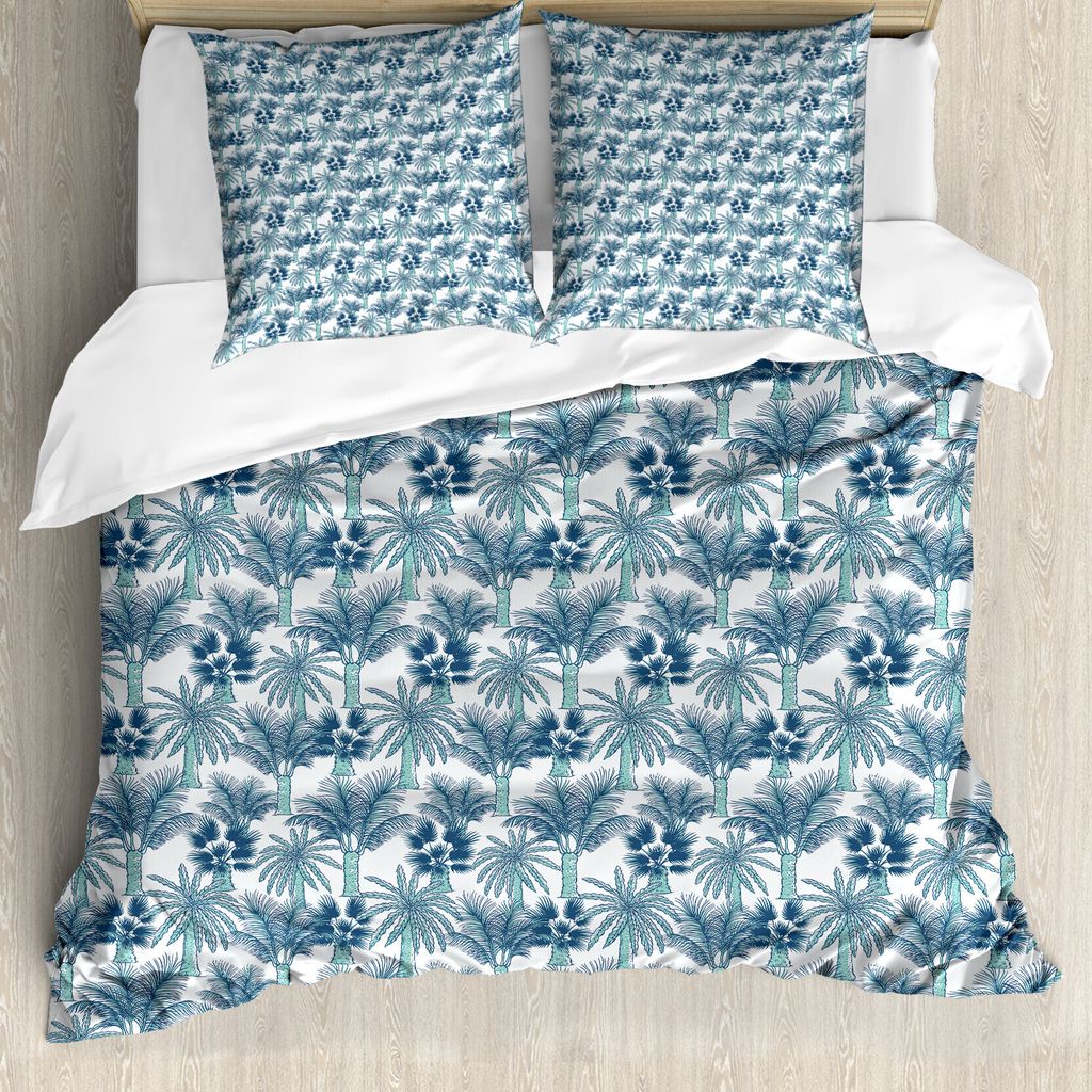 ABAKUHAUS Palme Bettbezug Set für Einzelbetten, Bicolor exotischer Baum Sketch, Milbensicher Allergiker geeignet mit Kissenbezug, 200 cm x 200 cm ...