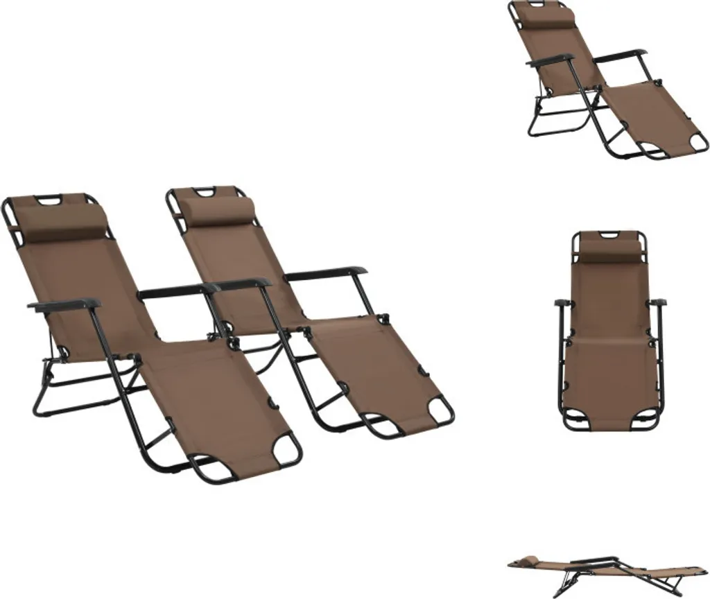 vidaXL Lot de 2 Transats Pliants avec Repose-pieds Marron - Confort