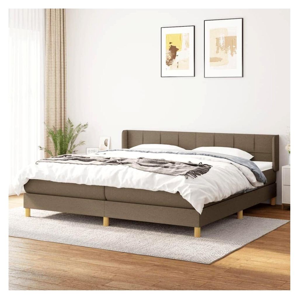 Lattenrost mit Matratze, Taupe, 200 x 200 cm, Stoff, Plattformbett, mit Lattenhalter, einfache Montage für Schlafzimmer, Erwachsene