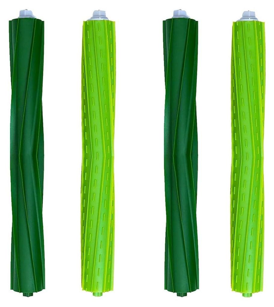 Four green vacuum cleaner roller brushes are displayed vertically against a white background.