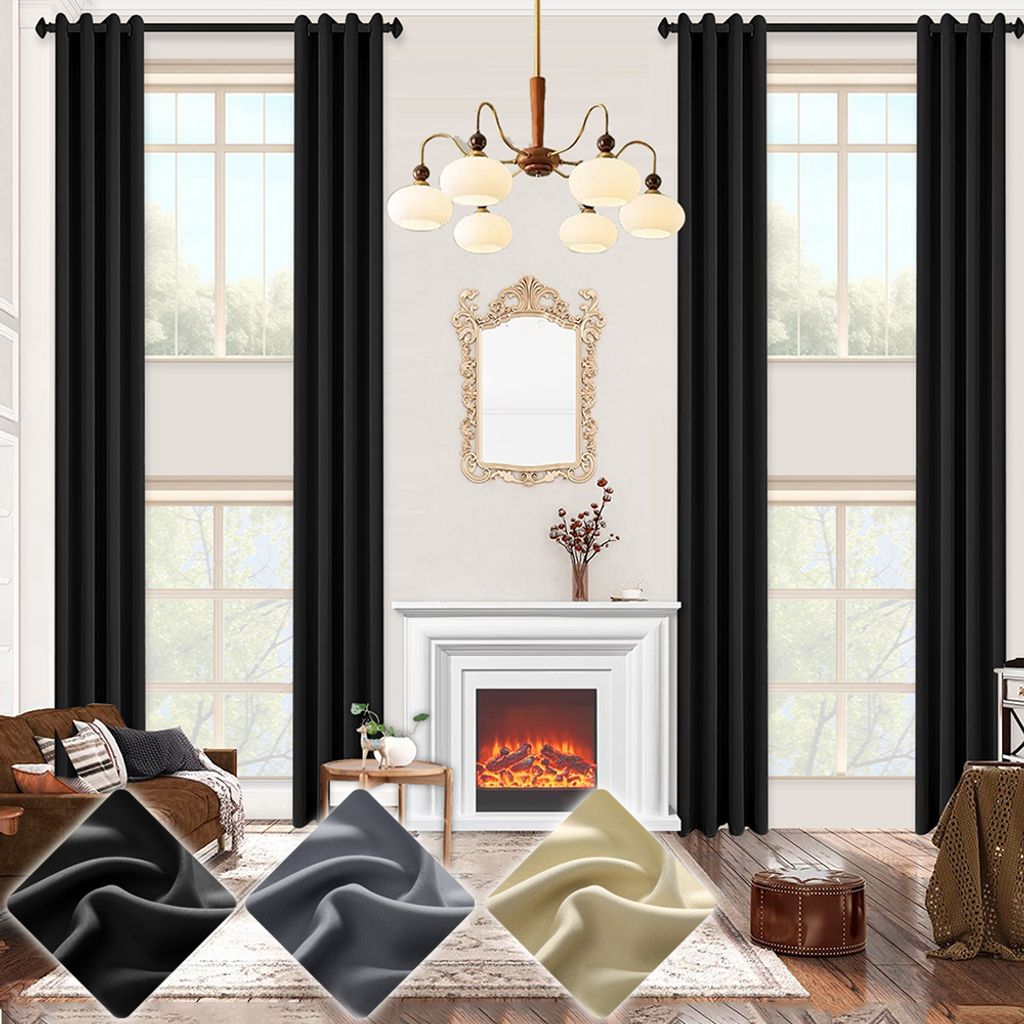 Extra Lange Thermo Verdunkelungsvorhänge Sonnenschutz hohe Deckenvorhang für hohes Wohnzimmer Ösen Deko Gardinen 1 Stück 132x365cm Schwarz